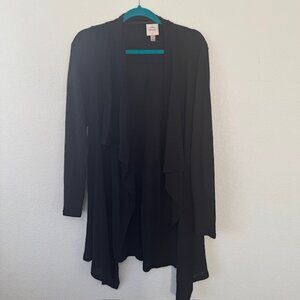 Knox Rose Womens‎ Sz M Cardigan Open Front Black Duster Waffle Knit Stretch EUC